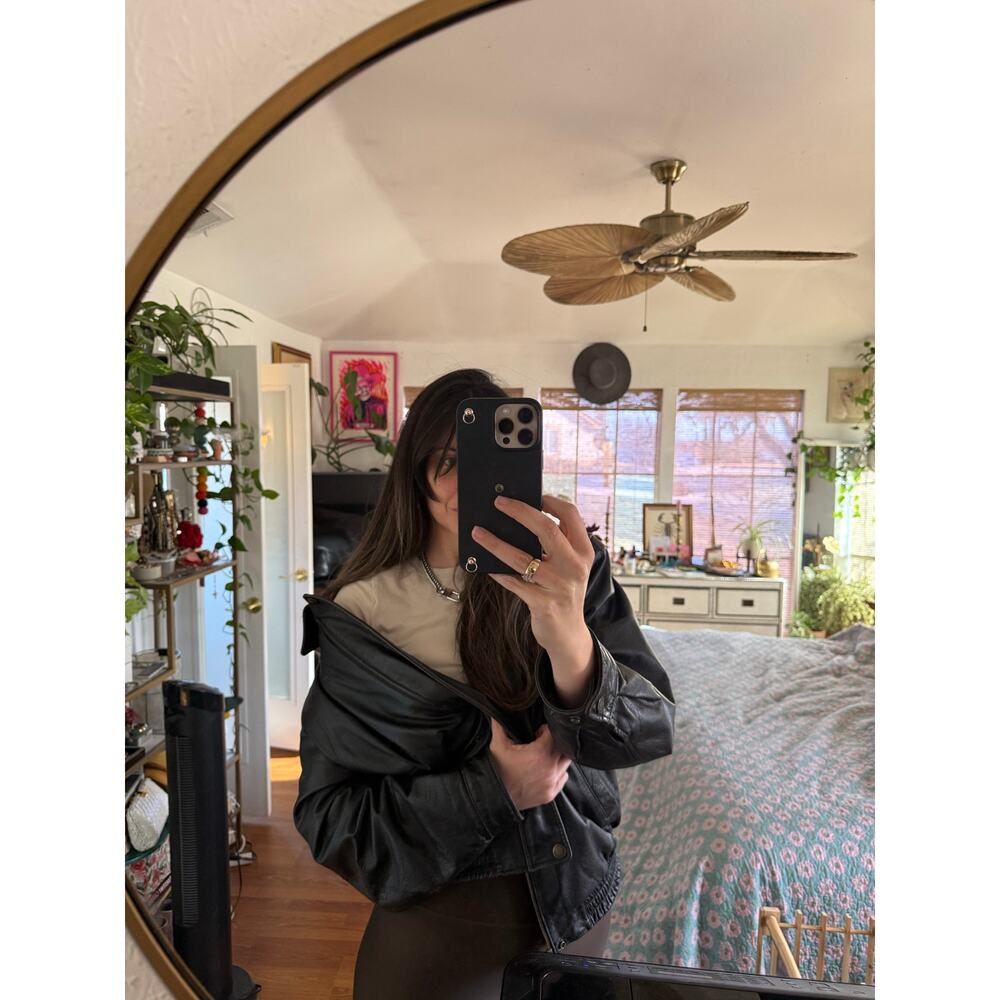 Vintage Black Genuine Leather Jacket Oversized 90s Minimal Beyond California L - Picture 6 of 12